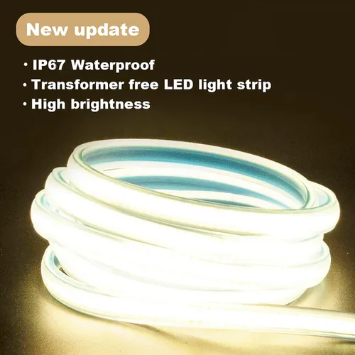 Vista 3 de Tira de luz LED 3000K AC 110V 1M Iluminación impermeable 110 voltios Tira de luz LED COB enchufable 1 metro Blanco cálido para iluminación
