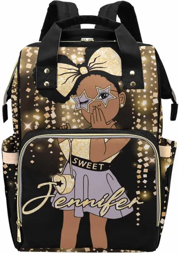Vista 26 de Bolsa de pañales personalizada con purpurina brillante, color rosa, oro rosa, rubor, con nombre, bolsas de pañales de viaje, mochila casual