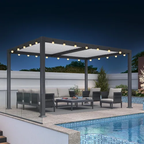 Vista 23 de PURPLE LEAF - Pergola con listones de 11 x 18 pies, marco de aluminio blanco para patios