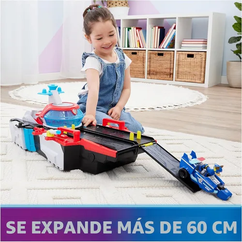 Vista 2 de Paw Patrol: The Mighty Movie, Cuartel General Portaaviones, con Figura de Acción de Chase y Mighty Pups Cruiser, Juguetes para Niños y Niñas de 3+