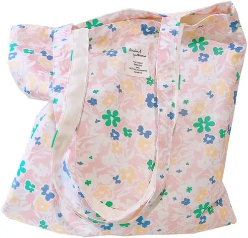 Vista 48 de Floral Canvas Tote Bag Double-Sided Printed Cloth Cotton Tote Floral Shoulder Bags for Beach Travel Shopping Grocery