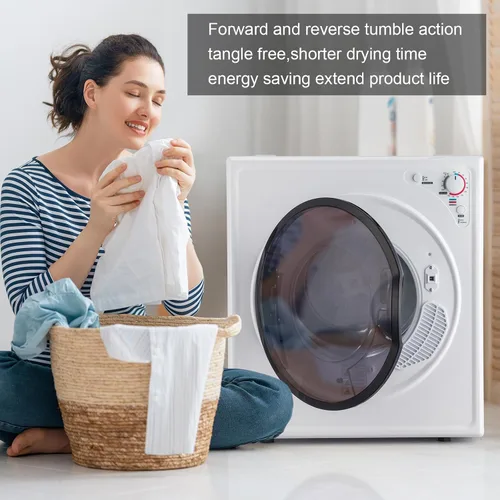 Vista 7 de ROVSUN Secadora de ropa portátil de 9 libras -1400 W con perilla de fácil control, color blanco