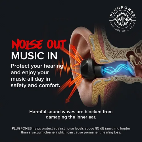 Vista 4 de Plugfones Sovereign - Audífonos inalámbricos Bluetooth (26 dB, NRR OSHA) ANSI tested hearing protection for work, compliant safety headphones, 40