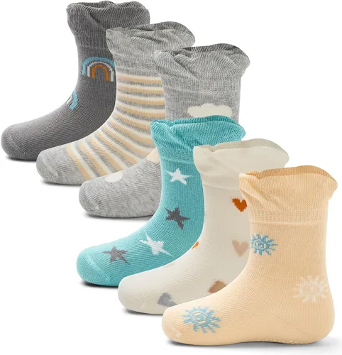 Vista 7 de Calcetines de algodón para bebés y niños pequeños con empuñaduras, antideslizantes, 6