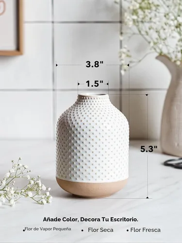Vista 3 de Florero bohemio – Florero blanco de cerámica de 5.3 pulgadas para hierba de pampas, eucalipto y ramos, pequeños jarrones de decoración del hogar