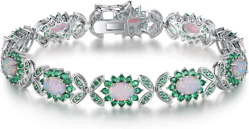 Vista 8 de Barzel Brazalete de tenis con ópalo creado chapado en oro blanco de 18 K o oro rosa Azul zafiro y negro