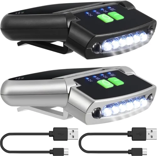 Vista 13 de Mudder Linterna LED con clip para gorra USB recargable, linterna impermeable ultra brillante para sombrero, linterna de cabeza para pesca