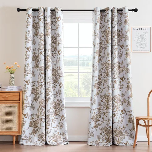 Vista 16 de H.VERSAILTEX - Cortinas opacas de 63 pulgadas de largo, juego de 2 paneles, estampado floral, cortinas de estilo campestre para sala de estar