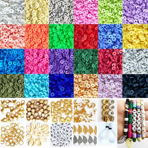 Vista 35 de 3000 cuentas redondas planas de polímero de vinilo Heishi cuentas de arcilla polimérica para hacer joyas, collares, pulseras y aretes (01-blanco)