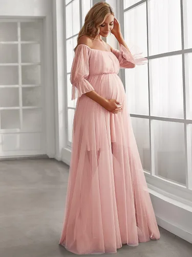 Vista 4 de Ever-Pretty Vestido de maternidad de tul con hombros descubiertos para mujer 20862