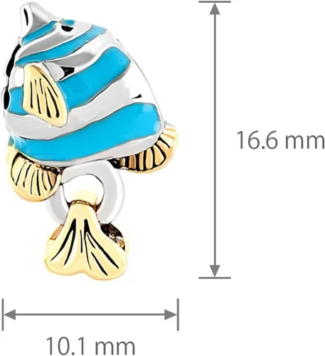 Vista 4 de Abalorio de pez tropical azul para mujer, compatible con pulseras Pandora, pez payaso, océano, animales marinos, colgantes, dorados, plateados
