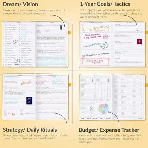 Vista 5 de GoGirl Planner Pro: Agenda semanal y organizador con diseño horizontal + páginas de seguimiento de presupuestos y gastos, diario de objetivos, sin