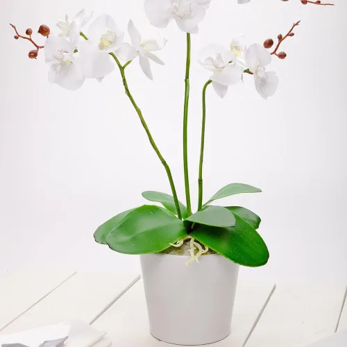 Vista 7 de Restaurantware Faux Fiore Violet Allium - Maceta blanca - Plantas de imitación - 14.6" - Caja de 1 unidad