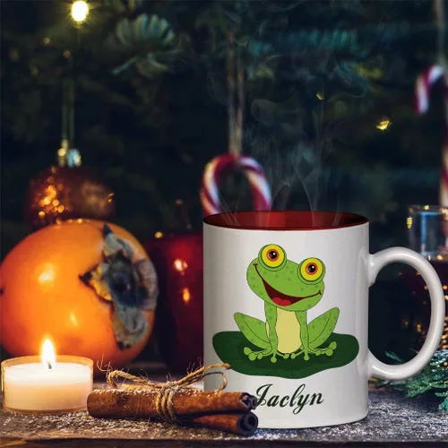 Vista 4 de Texto personalizado personalizado Happy Frog Taza de café de color interior de cerámica Negro