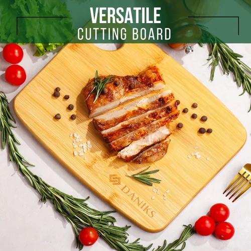 Vista 6 de Daniks Tabla de cortar de bambú de 9 x 6 pulgadas (pequeña), extra gruesa y resistente, con orificio para colgar, previamente engrasada, respetuosa