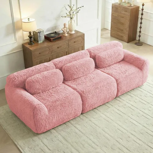Vista 22 de Sofás de nube sin hueso de 80.4 pulgadas, tela de felpa suave y esponjosa, sofá cama modular con 2 otomanas, sofás de dos plazas de chocolate,