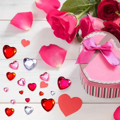 Vista 5 de Chuangdi 516 calcomanías de diamantes de imitación de corazón, acrílicas, gemas de corazón, gemas de cristal, autoadhesivas, parte trasera plana