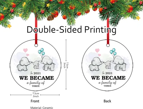 Vista 2 de Adorno de Navidad de la familia de elefantes en 2021 We Become A Family of Three Keepsake Family Christmas Tree Decoraciones para amigos, bodas