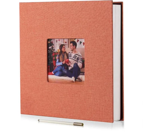 Vista 5 de HoneyTolly Álbum de fotos autoadhesivo para fotos de 4 x 6 imágenes, cubierta magnética de lino, 15 hojas/30 páginas en blanco para bodas Beige claro