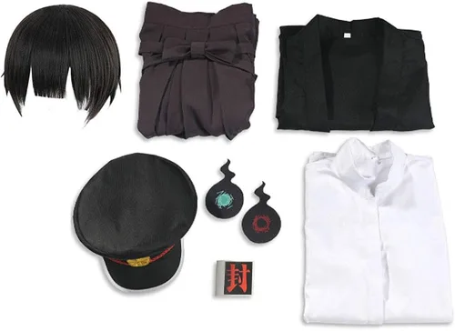 Vista 8 de Costribe Anime Cosplay traje conjunto completo falda púrpura con peluca cara pegatinas ajustable gorra
