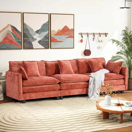 Vista 70 de Sofá seccional modular convertible de 76.7", sofás de dos plazas de chenilla con asiento profundo y cojines tipo loveseat para sala de estar, Beige