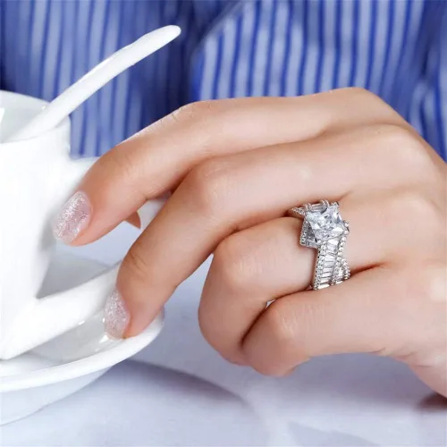 Vista 7 de Jeulia Anillos de compromiso de corte princesa de 2 quilates para mujer, plata de ley con diamante blanco, circonita cúbica, anillo de compromiso