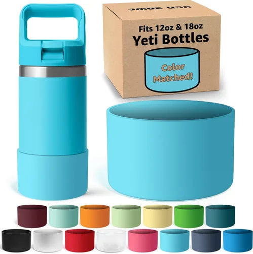 Vista 19 de Jmoe USA Bota de silicona para botella Yeti Rambler Jr de 12 y 18 onzas, funda de 0.079 in, funda antideslizante, protector para la parte inferior