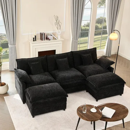 Vista 9 de GOSUHI - Sofá en forma de U de 108", sofá seccional modular, sofá de nube de 3 plazas con otomana móvil, sofás de asiento profundo para sala de Beige