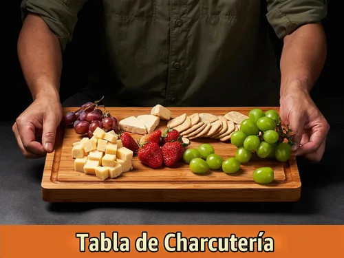 Vista 5 de Tablas de cortar de bambú para cocina, bloque de carnicero de madera extra gruesa, bloque de madera resistente, tablas de embutidos y platos