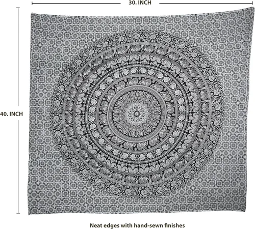 Vista 6 de Craft Trade Tapiz para colgar en la pared con diseño de mandala de algodón indio para decoración estética, bohemio, hippie, sala de estar Blanco
