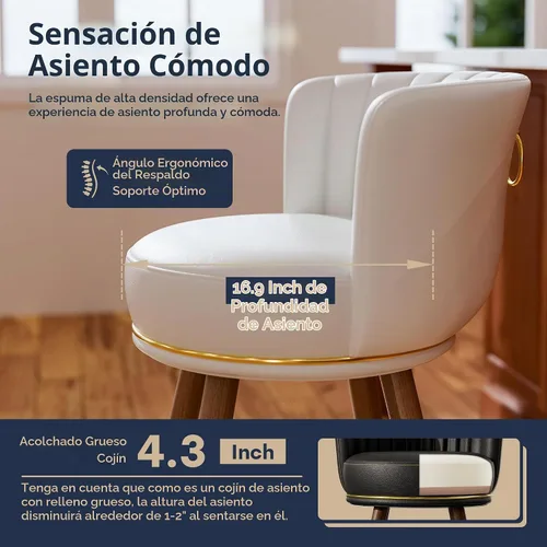Vista 8 de SeekFancy Juego de 2 taburetes de bar giratorios de 24 pulgadas, taburetes de bar de altura de mostrador con respaldo, taburetes de cocina