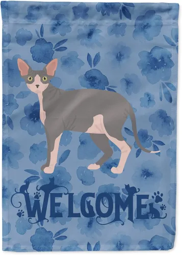 Vista 222 de Caroline's Treasures CK4813CHF - Bandera de bienvenida con gato abisinio azul, manga grande, para porche, para colgar en la pared, poliéster