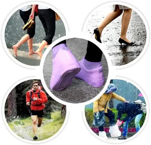 Vista 4 de 1 par de fundas reutilizables para zapatos, impermeables, antideslizantes, de silicona, resistentes al desgaste, botas de lluvia para botas al aire