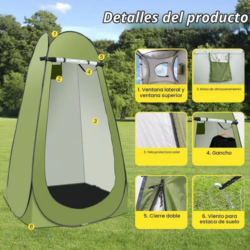 Vista 8 de Tienda de ducha desplegable para camping, tienda de ducha portátil al aire libre con ducha recargable de 6000 mAh (verde)