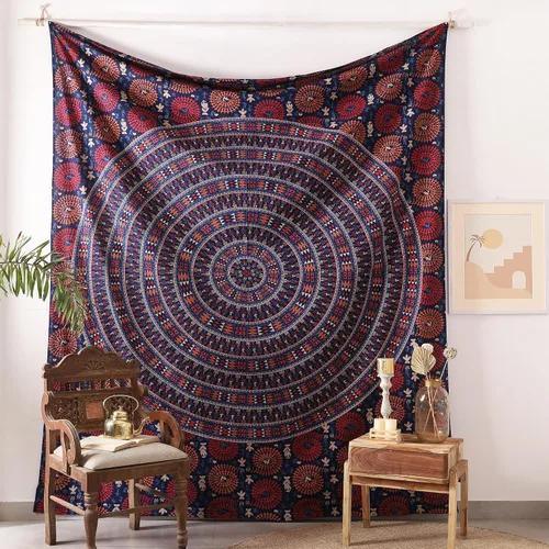 Vista 37 de Popular Handicrafts - Tapiz para colgar en la pared con diseño hippie de mandala bohemia, psicodélico, indio de pavo real, para meditación, gitano