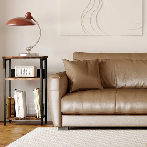Vista 5 de Fixwal Soporte para tocadiscos de 3 niveles, mesa auxiliar dedicada con almacenamiento abierto, para sala de estar y dormitorio, color marrón rústico
