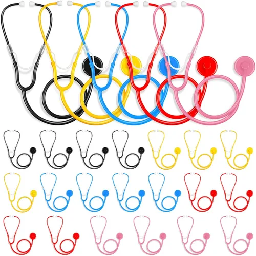 Vista 9 de RoundFunny 20 piezas de estetoscopio para niños, estetoscopio de plástico de trabajo real para niños, juego de rol, niñas, niños, médicos