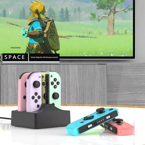 Vista 5 de Estación de carga con cargador para Nintendo Switch, YCCSKY 4 en 1, interruptor Joycon, controlador, cargador, estación de carga con cable de carga