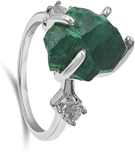Vista 12 de Anillo de cristal crudo real con piedra natal, plata de ley, oro blanco, regalo de joyería para ella, regalo de Navidad, Día de la Madre