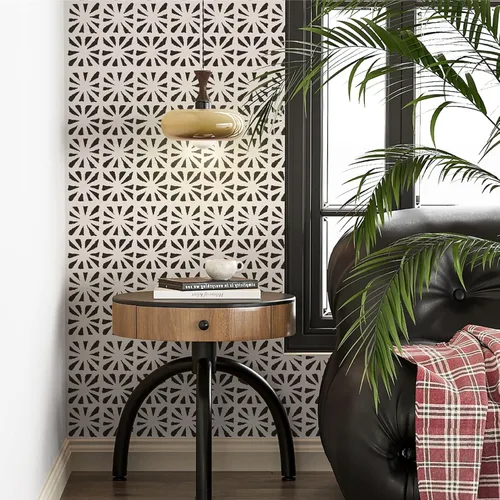 Vista 3 de Ismoon Papel tapiz autoadhesivo bohemio para despegar y pegar, papel de contacto geométrico negro y beige, 17.3 x 78.7 pulgadas, papel de pared