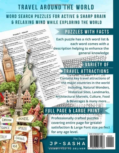 Vista 2 de Ultimate Travel Word Search Puzzle Book for Adults, Teens & Seniors Discover 4000+ Top World Travel Attractions with Facts - Large Print