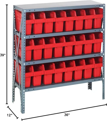 Vista 120 de Quantum QSBU-245BK Heavy Duty Shelving Unit with (7) Shelves and (24) QUS245 Black Bins for Garage Warehouse Storage Distribution 400 lb Load