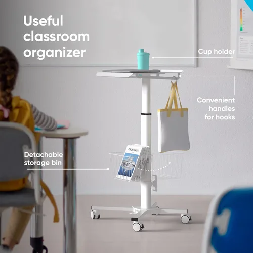 Vista 7 de ONKRON Carrito móvil para laptop con ruedas, carga hasta 17.6 libras, escritorio rodante de pie con altura ajustable, estación de trabajo portátil