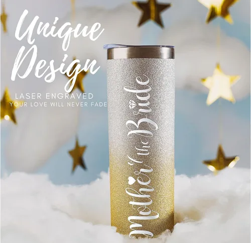 Vista 2 de Onebttl Regalos para madre de la novia, vaso delgado de acero inoxidable de 20 onzas con tapa y popote en fiesta de boda para novias, madres