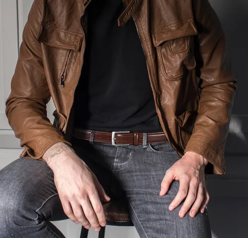 Vista 3 de MILORDE Cinturón de vestir de cuero para hombre, 2 unidades, hecho a mano, cuero genuino, diseños clásicos y modernos para el trabajo, negocios