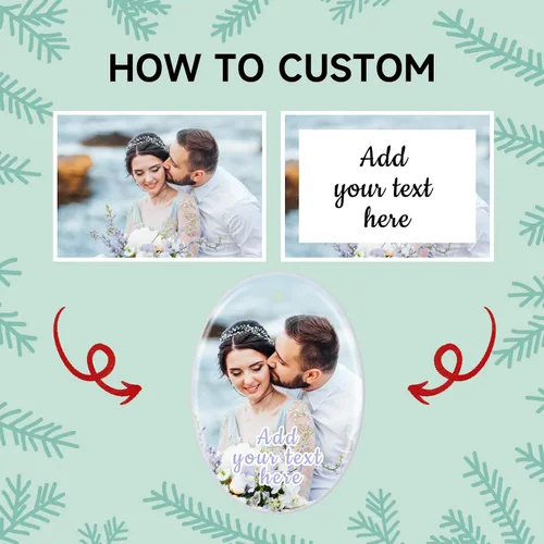 Vista 3 de Adornos de Navidad Personalizados 2025 de Cerámica con Imagen y Texto Personalizados, Ornamento Colgante, Decoraciones Personalizadas para Árbol