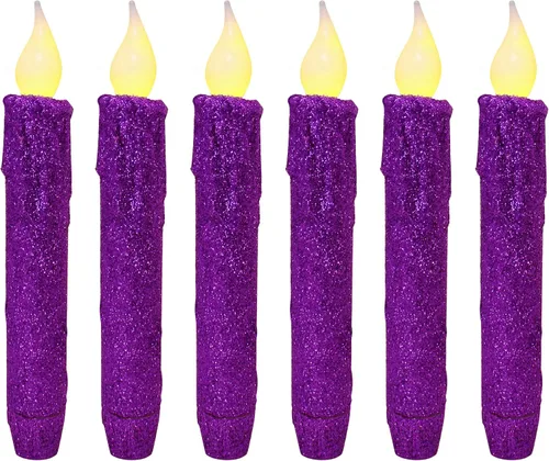 Vista 20 de CVHOMEDECO. Velas LED sin llama con purpurina parpadeantes que funcionan con pilas, con temporizador para el hogar, boda, Halloween, decoración