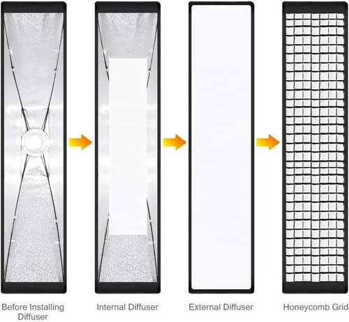 Vista 5 de Reflex Camera Caja de luz rectangular plegable de configuración rápida de 78.7 in x 15.7 in con soporte Bowens y rejilla de panal inc. Estuche