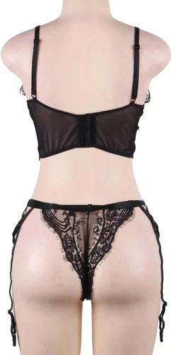 Vista 3 de Conjunto de brasier de encaje sexy de terciopelo suave para mujer con rin de acero