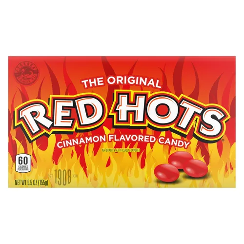 Vista 4 de Wonka Red Hots, caramelos duros con sabor a canela, cajas de dulces de teatro de 5.5 onzas (paquete de 12) Fiery cinnamon hard candy, cold-pan